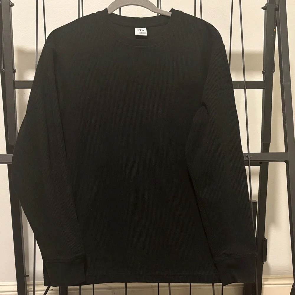Black Crew Neck Long Sleeve Zara Shirt - Picture 2 of 4